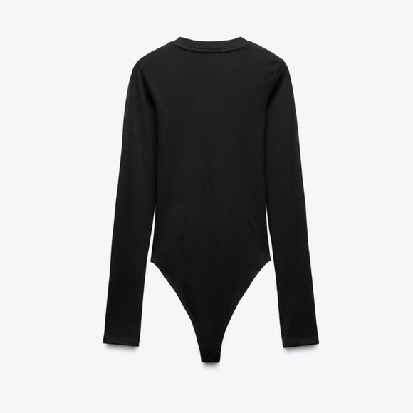 Zara Black Long Sleeve Bodysuit Ribbed Knit Double Snap Sz Medium - Picture 8 of 9
